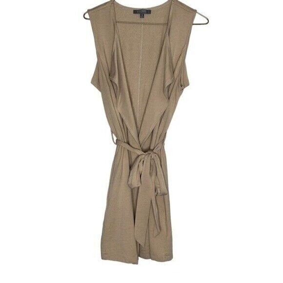 LISA Rinna Collection French Terry Duster Vest Size Small Belted Oatmeal - Picture 2 of 12